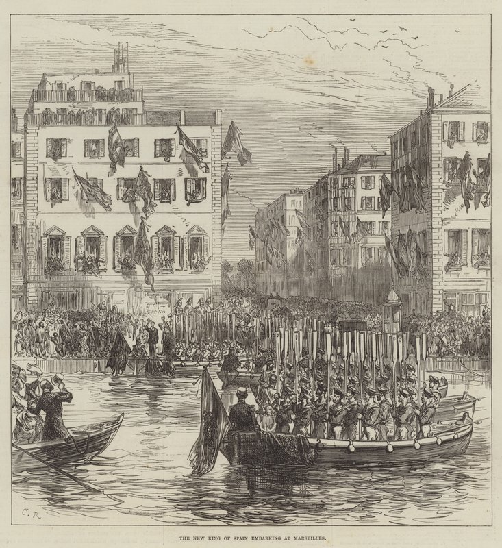 De nieuwe koning van Spanje gaat aan boord in Marseille door Sir John Charles Robinson