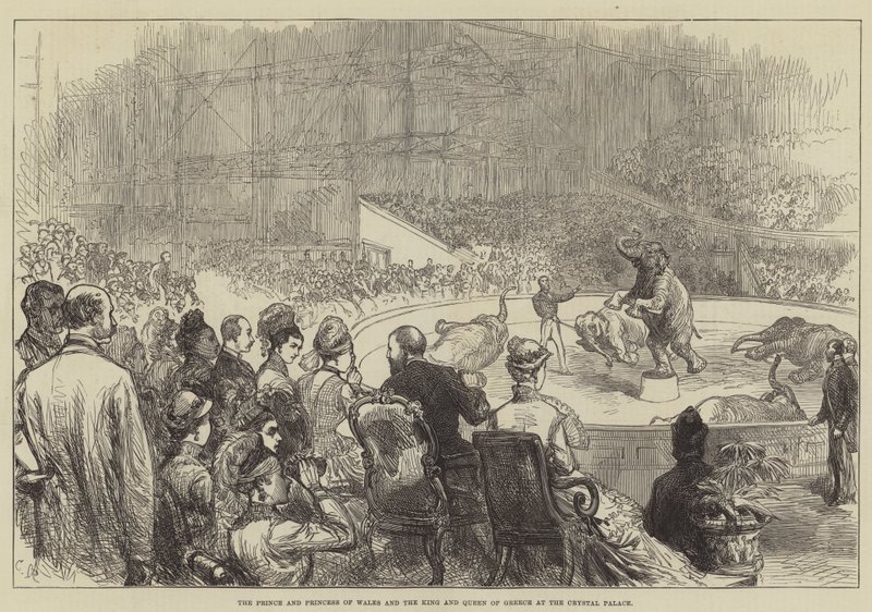 De prins en prinses van Wales en de koning en koningin van Griekenland in het Crystal Palace door Sir John Charles Robinson