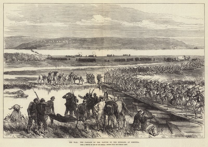 De Oorlog, de Oversteek van de Donau door de Russen, bij Simnitza door Sir John Charles Robinson