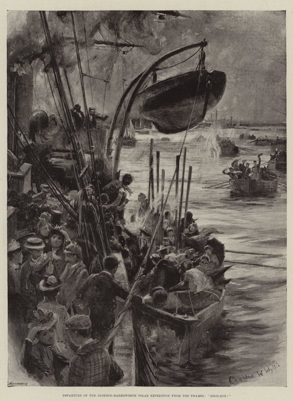 Vertrek van de Jackson-Harmsworth Pool Expeditie vanaf de Theems, Vaarwel! door Charles William Wyllie