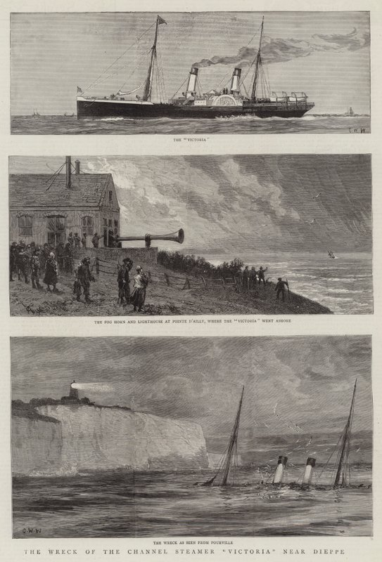 Het wrak van de Kanaalstomer Victoria bij Dieppe door Charles William Wyllie