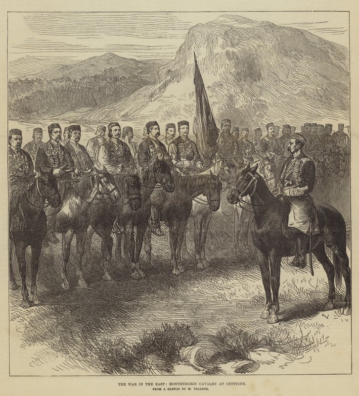 De Oorlog in het Oosten, Montenegrijnse Cavalerie in Cettigne door Charles Yriarte