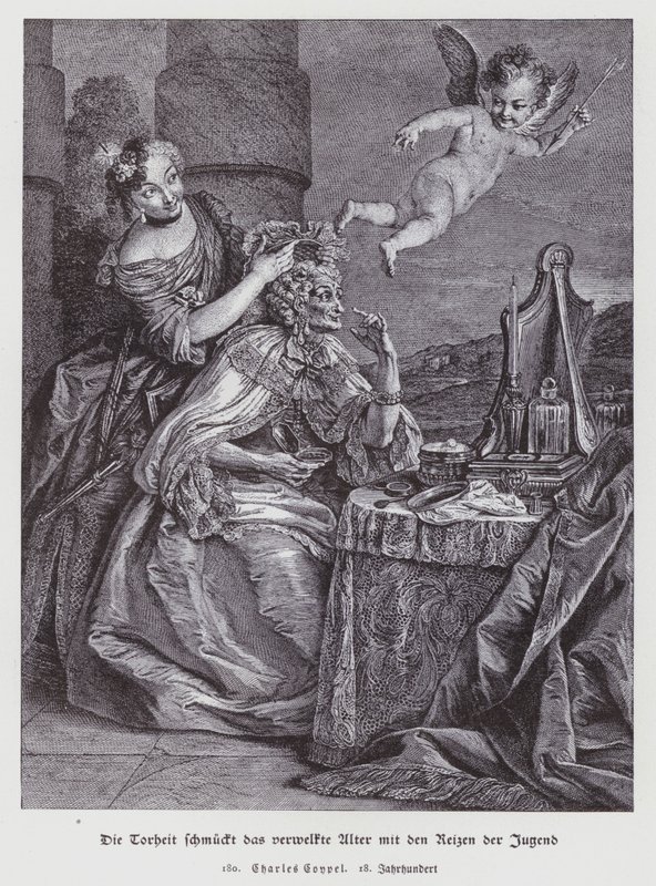 Dwaasheid Versiert Verlepte Ouderdom met de Opsmuk van de Jeugd door Charles Antoine (after) Coypel
