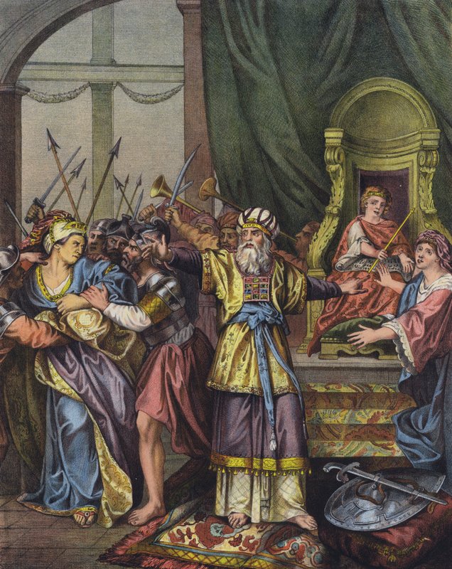 Koningin Athalia van Juda wordt uit de Tempel verdreven en vervangen als heerser door Joas door Charles Antoine (after) Coypel