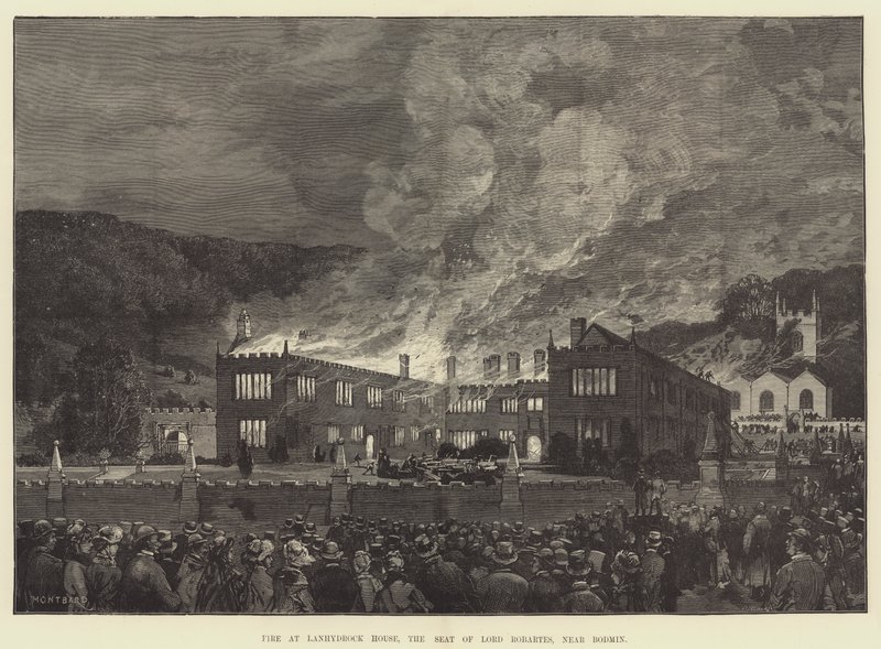 Brand in Lanhydrock House, het Landgoed van Lord Robartes, nabij Bodmin door Charles Auguste Loye
