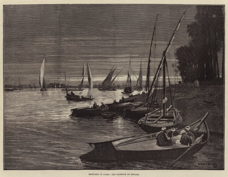 Schetsen in Caïro, de Haven van Boulak door Charles Auguste Loye