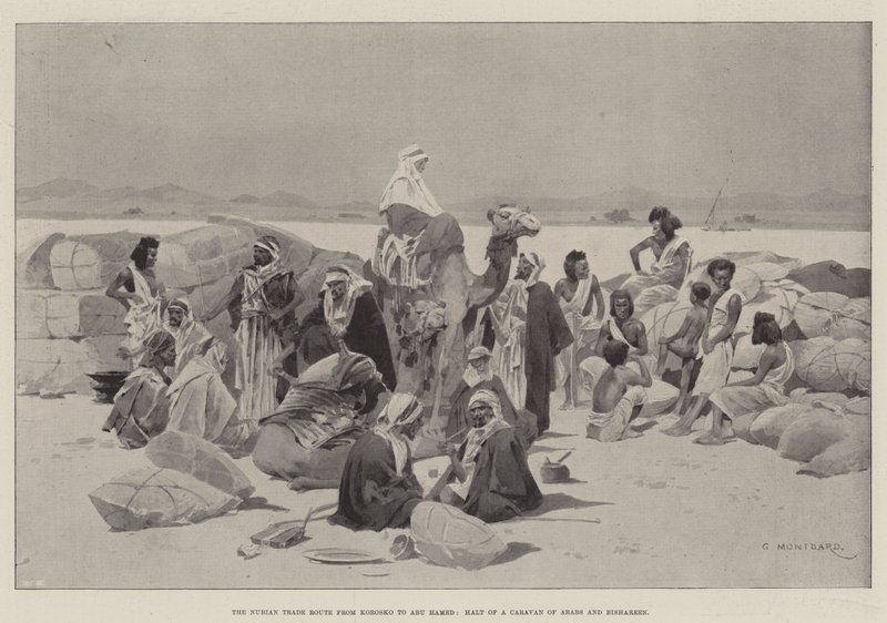 De Nubische Handelsroute van Korosko naar Abu Hamed, Rustplaats van een Karavaan van Arabieren en Bishareen door Charles Auguste Loye