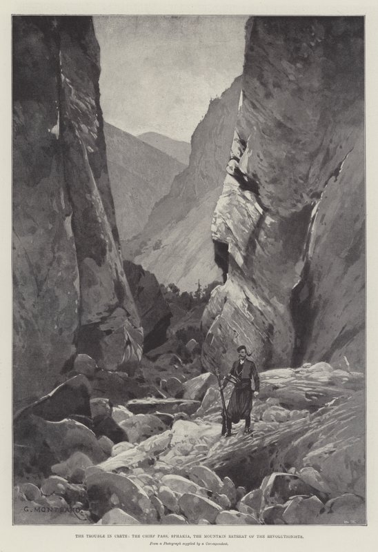 De Problemen op Kreta, de Hoofdpass, Sphakia, de Bergtoevlucht van de Revolutionairen door Charles Auguste Loye