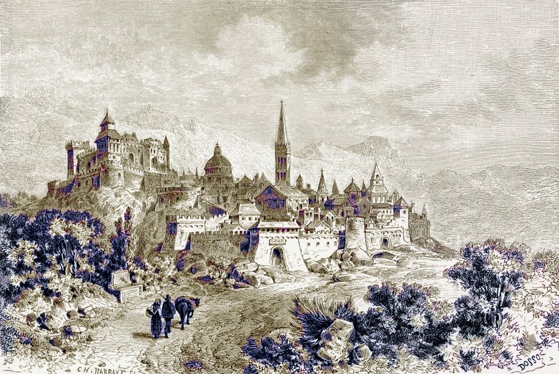 Uitzicht op Spoleto, illustratie uit 