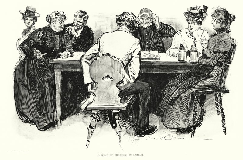 Een spelletje dammen in München door Charles Dana Gibson