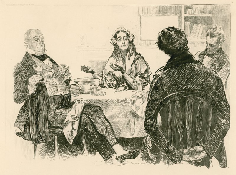 De heer en mevrouw Micawber, David Copperfield en Traddles door Charles Dana Gibson