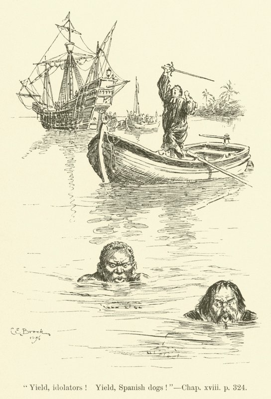 Illustratie voor Westward Ho! door Charles Kingsley (gravure) door Charles Edmund Brock