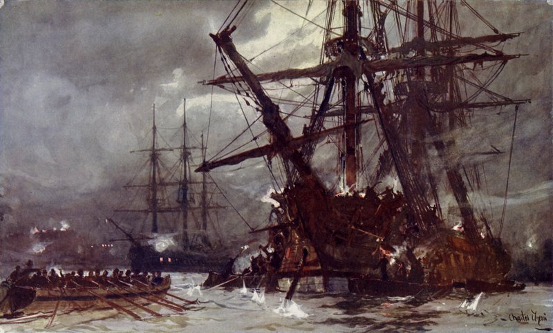 Het uitsnijden van de Hermione (Vergelding), 1799 door Charles Edward Dixon