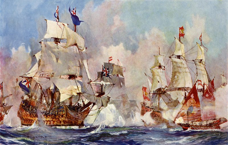 De Prins George bij de Slag om Malaga, 1704 door Charles Edward Dixon
