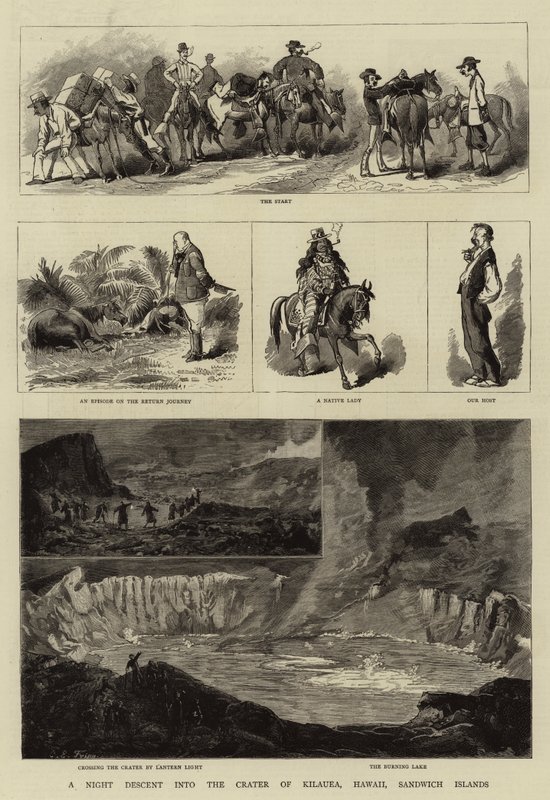 Een nachtelijke afdaling in de krater van Kilauea, Hawaï, Sandwich-eilanden door Charles Edwin Fripp