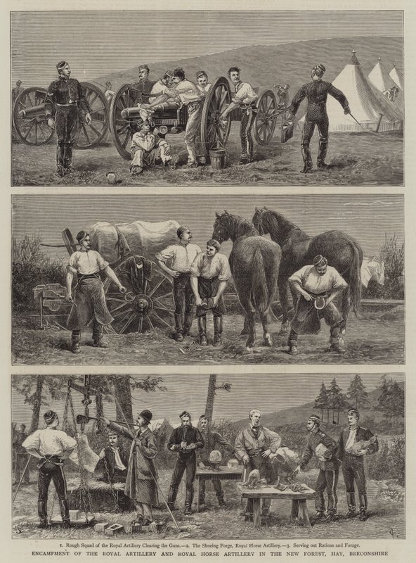 Kampement van de Koninklijke Artillerie en Koninklijke Ruiterartillerie in het New Forest, Hay, Breconshire door Charles Edwin Fripp