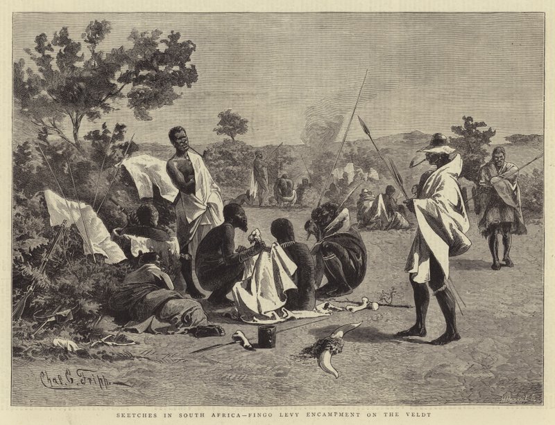 Schetsen in Zuid-Afrika, Fingo Levy Kamp op de Veldt door Charles Edwin Fripp