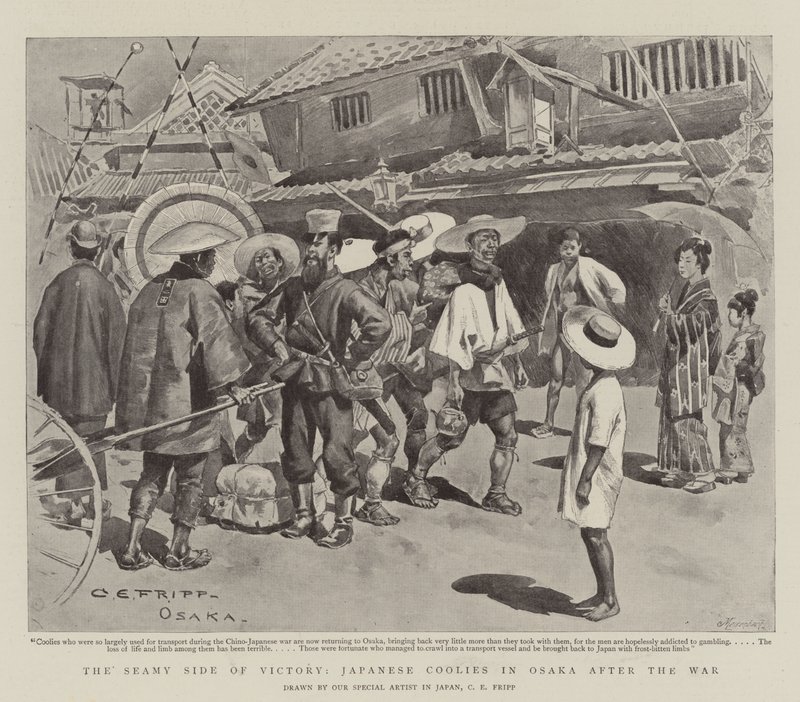 De schaduwzijde van de overwinning, Japanse koelies in Osaka na de oorlog door Charles Edwin Fripp