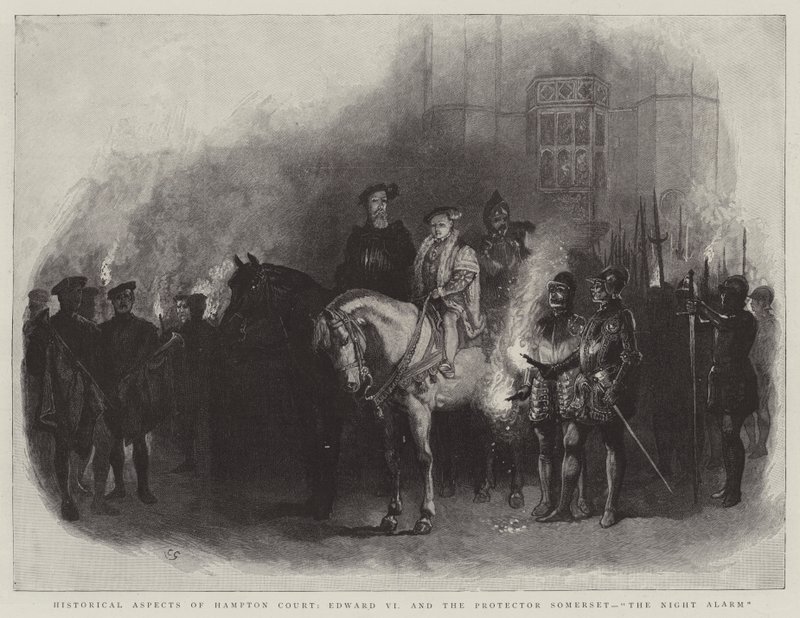 Historische aspecten van Hampton Court, Edward VI en de beschermer Somerset, het nachtelijke alarm door Charles Green