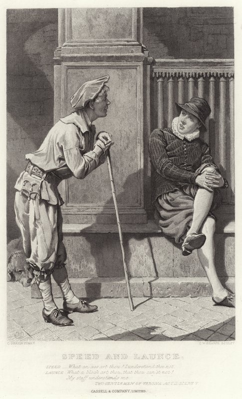Speed en Launce, Twee edellieden van Verona, Act II, Scene V door Charles Green
