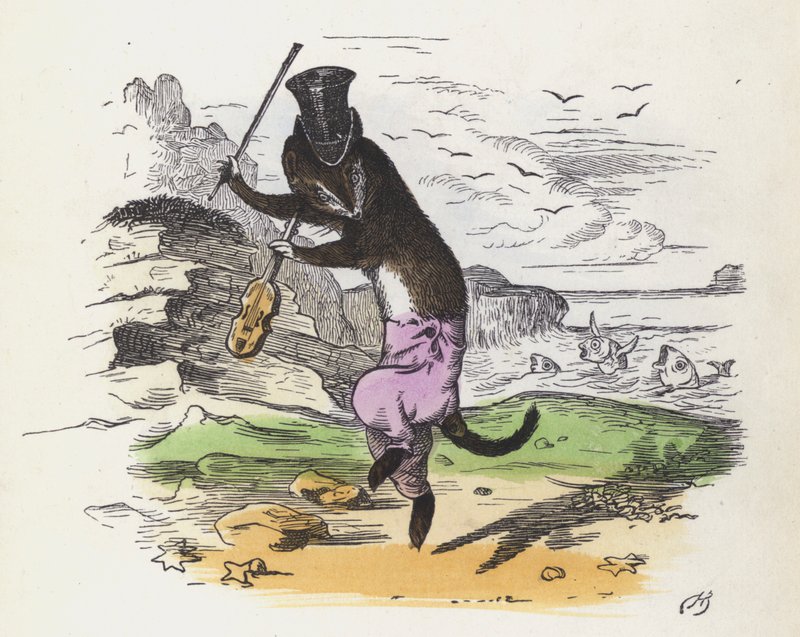 Franse wezel die viool speelt en danst door Charles Henry (after) Bennett