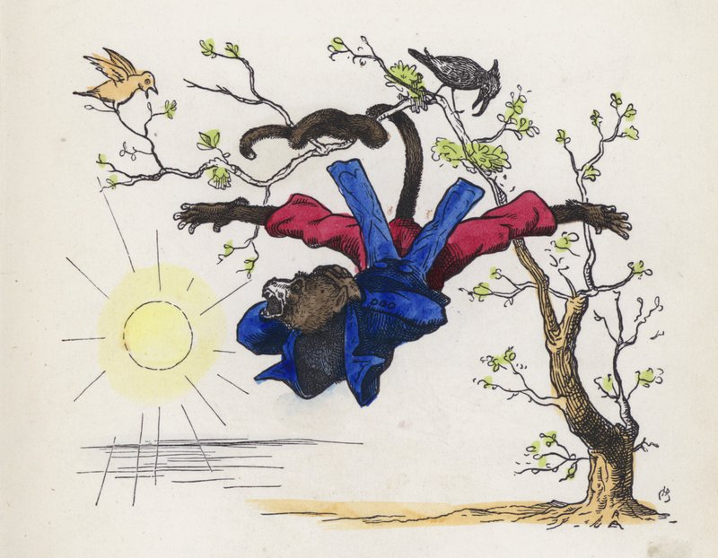 Aap hangt aan een boom met zijn staart door Charles Henry (after) Bennett
