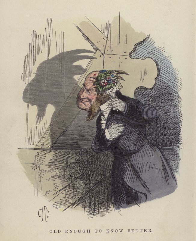 Oud genoeg om beter te weten (ingekleurde gravure) door Charles Henry Bennett