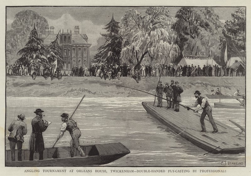 Hengeltoernooi bij Orleans House, Twickenham, Dubbelhandig Vliegvissen door Professionals door Charles J. Staniland