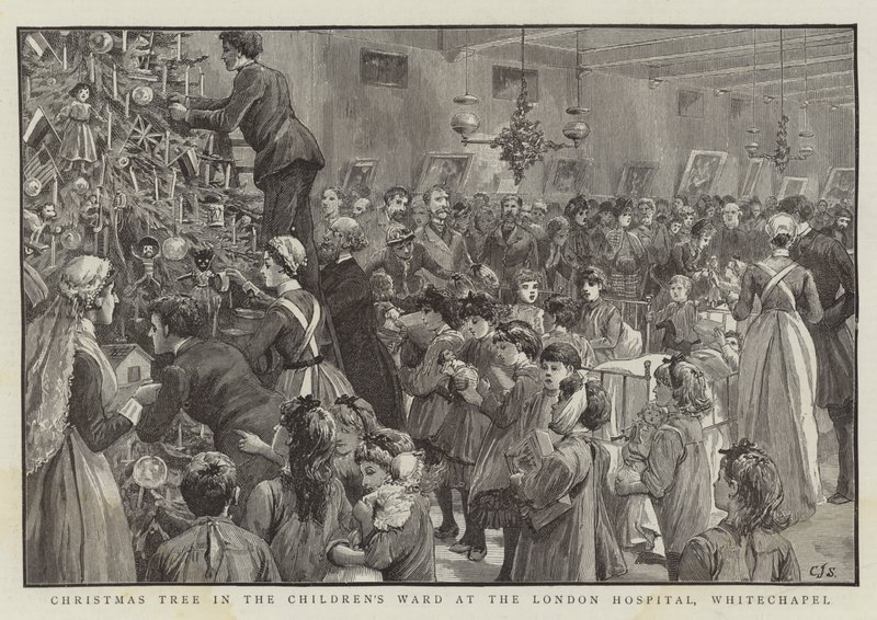 Kerstboom op de kinderafdeling van het London Hospital, Whitechapel door Charles J. Staniland