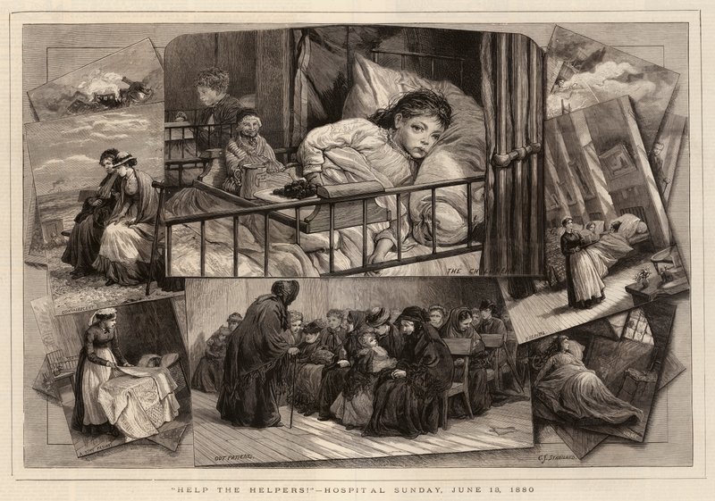 Help de helpers!, Ziekenhuiszondag, 13 juni 1880 door Charles J. Staniland