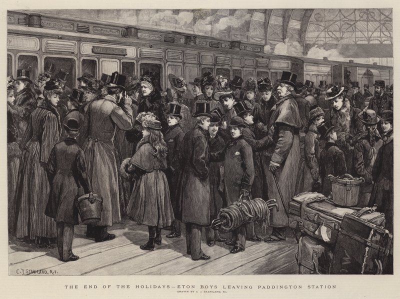Het Einde van de Vakantie, Eton Jongens verlaten Paddington Station door Charles J. Staniland