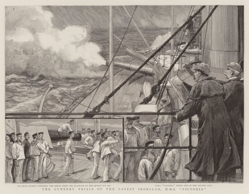 De Artillerieproeven van het Nieuwste Pantserschip, HMS Victoria door Charles J. Staniland