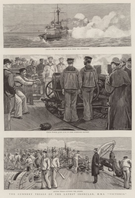 De Artillerieproeven van het Nieuwste Pantserschip, HMS Victoria door Charles J. Staniland