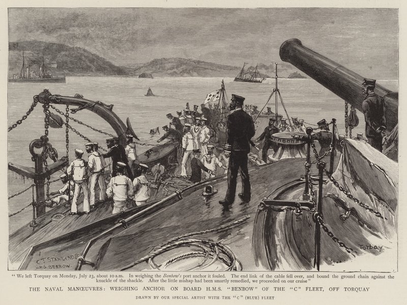 De Marine Manoeuvres, anker lichten aan boord van HMS Benbow van de C Vloot, bij Torquay door Charles J. Staniland