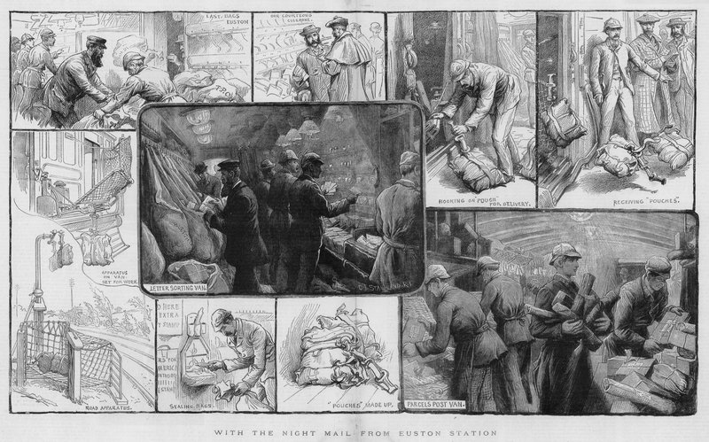 Met de nachttrein vanaf Euston Station (gravure) door Charles J. Staniland