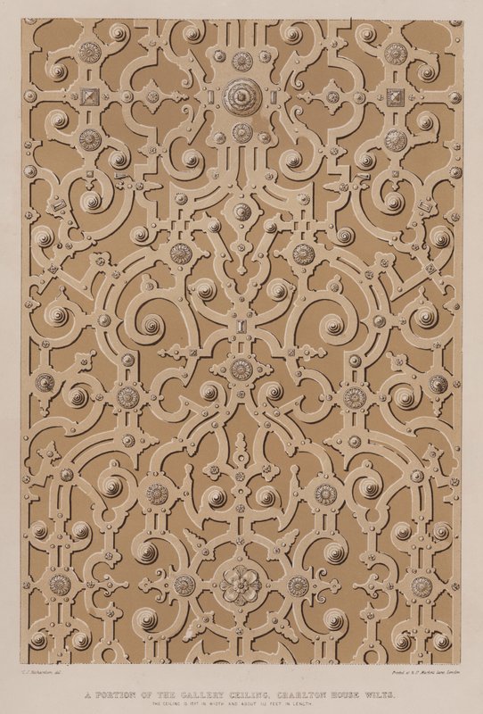 Een deel van het galerijplafond, Charlton House, Wilts, het plafond is 17 ft breed en ongeveer 115 ft lang door Charles James Richardson