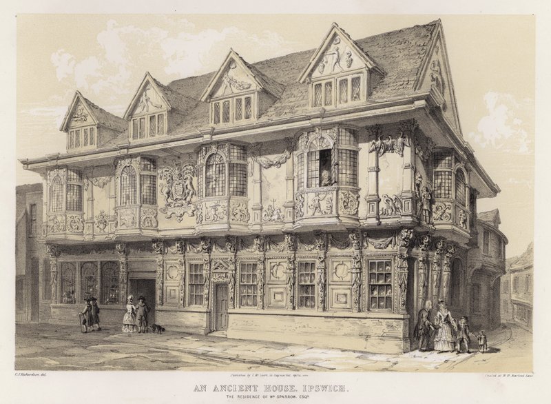 Een oud huis, Ipswich, de residentie van William Sparrow door Charles James Richardson