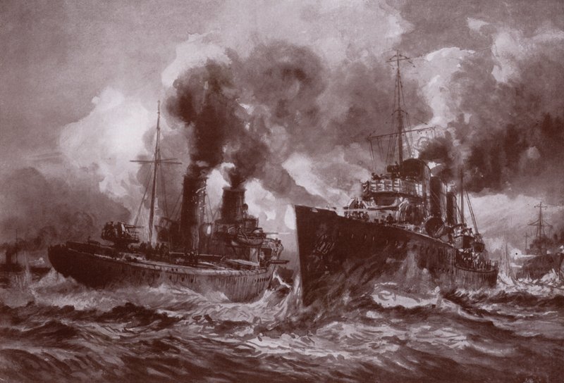 Een gevecht met een torpedobootjager door Charles John de (after) Lacy