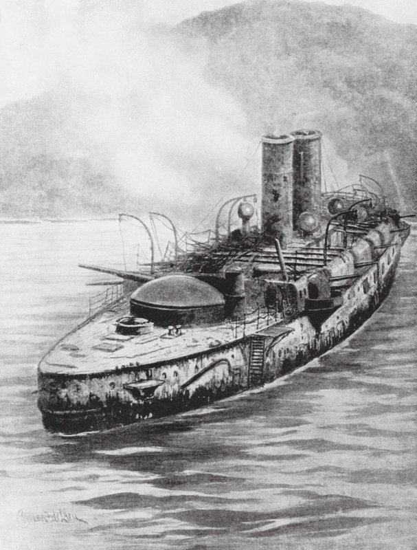 De Spaanse gepantserde kruiser Oquendo na de zeeslag van 1898 door Charles John de (after) Lacy