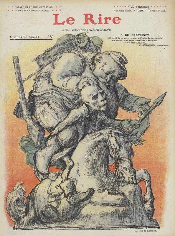 Karikatuur van de Franse premier Charles de Freycinet. Illustratie voor Le Rire door Charles Leandre