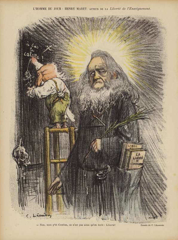 Karikatuur van de Franse journalist en politicus Henry Maret en premier Emile Combes door Charles Leandre
