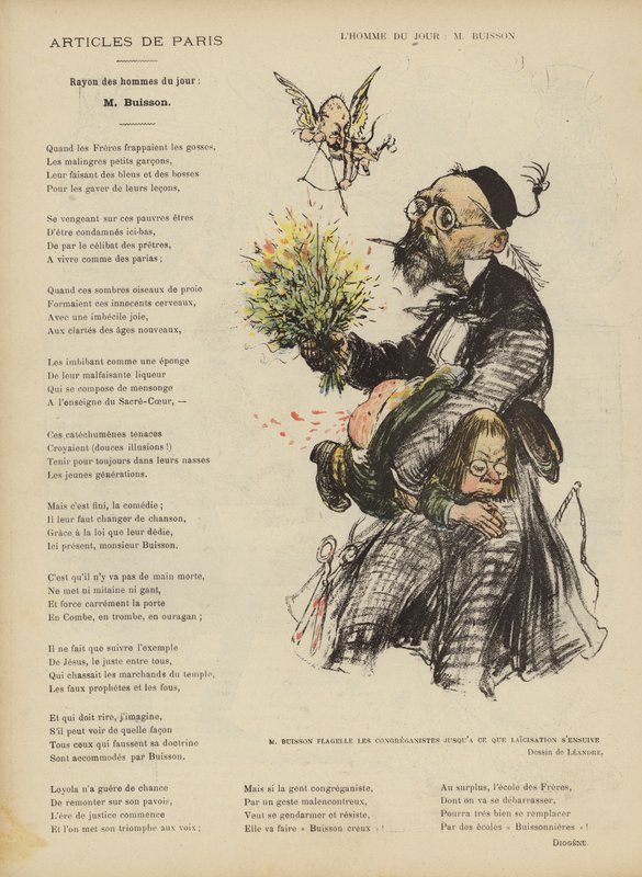Karikatuur van de Franse politicus Ferdinand Buisson. Illustratie voor Le Rire door Charles Leandre