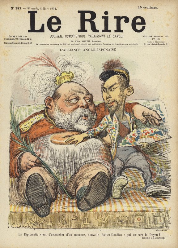 Het Anglo-Japanse alliantie, illustratie voor Le Rire door Charles Leandre