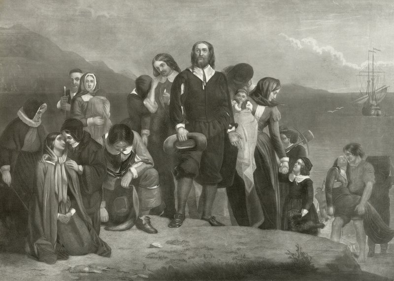 De landing van de Pilgrim Fathers in Amerika, 1620 door Charles Lucy