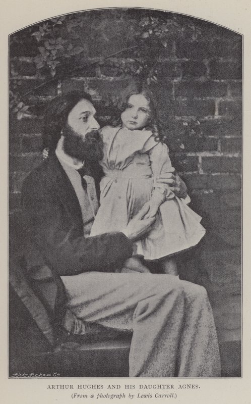 Arthur Hughes en zijn dochter Agnes (zwart-wit foto) door Charles Lutwidge Dodgson