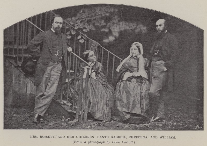 Mevrouw Rossetti en haar kinderen Dante Gabriel, Christina en William door Charles Lutwidge Dodgson