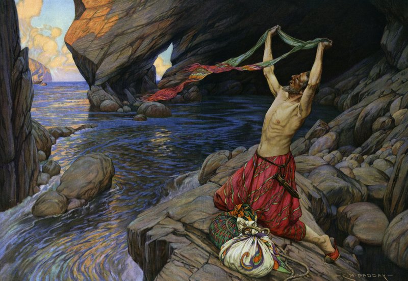 Sindbad de zeeman (kleurenlitho) door Charles Murray (after) Padday