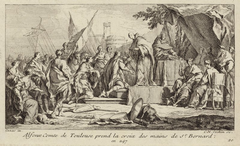 Alfons I, graaf van Toulouse, neemt het kruis van Bernard van Clairvaux aan, met de belofte om deel te nemen aan de Tweede Kruistocht door Charles Nicolas II Cochin