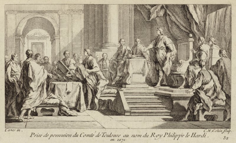 Inbezitneming van het Graafschap Toulouse in naam van Koning Filips III van Frankrijk door Charles Nicolas II Cochin