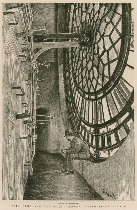 Achter de klokwijzerplaat, Big Ben en de Klokkentoren, Westminster Palace door Charles Paul Renouard